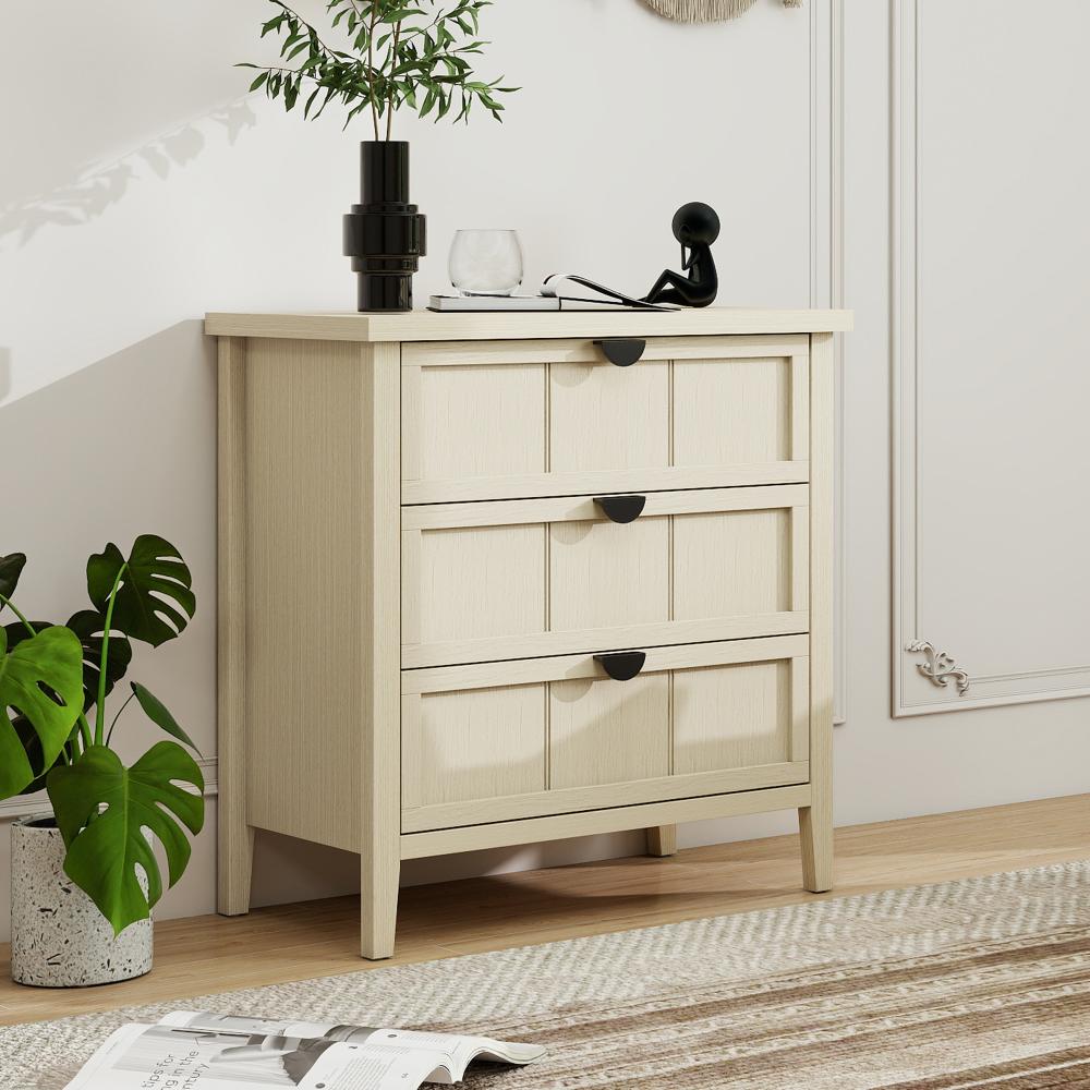 Komoda 80×40×80 cm z 3 szufladami, imitacja naturalnego drewna z liniowym grawerunkiem, idealna do salonu, sypialni i biura - 6