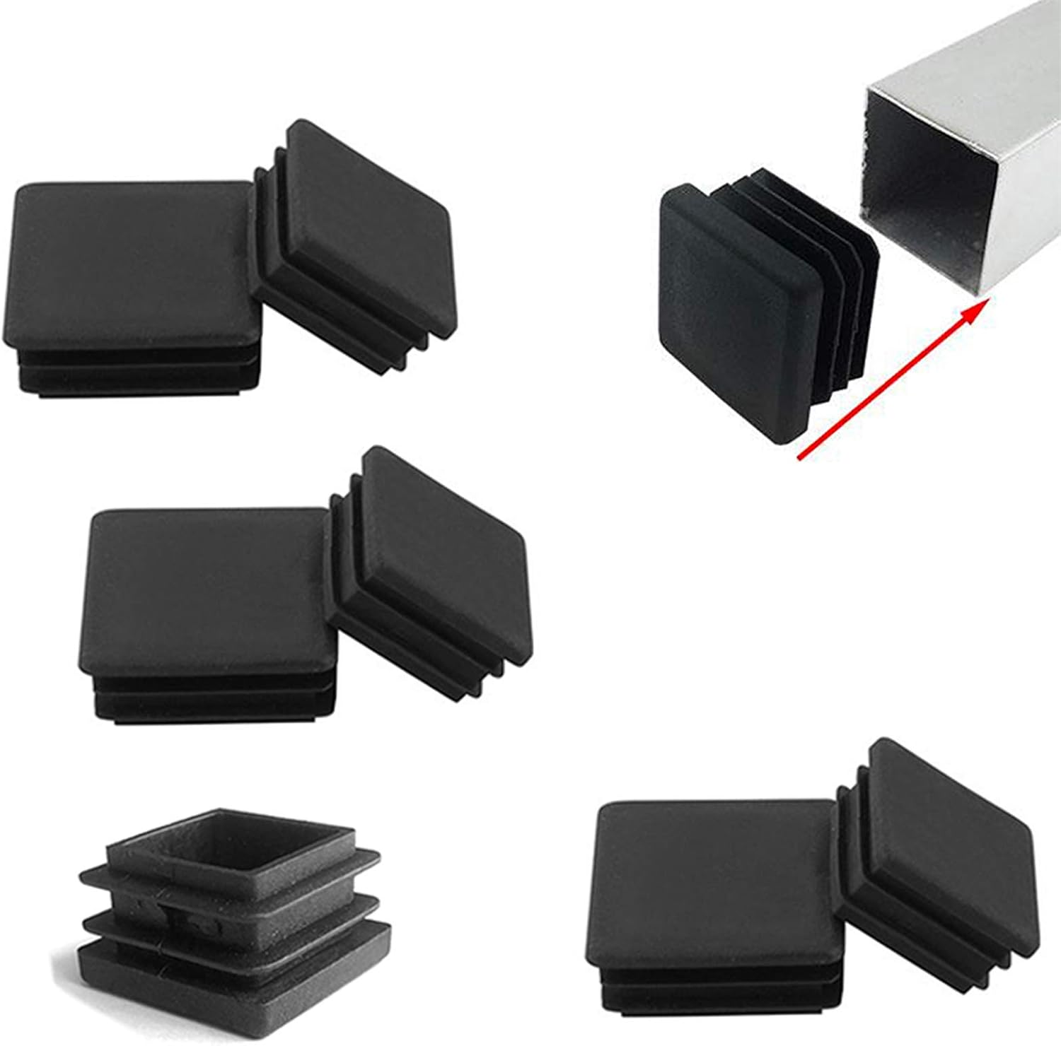 6 sztuk zaślepek lamelowych do rur kwadratowych 80 x 80 mm, plastikowe zaślepki do zamykania otworów w nogach mebli, trampolin (czarne)