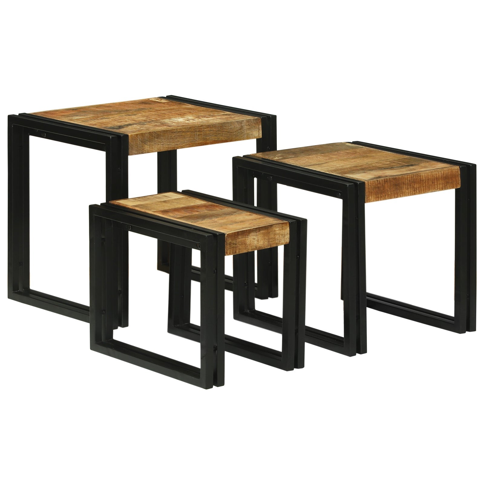 Stolik Nesting 3 pcs Brązowy i czarny Lite drewno mango i metal vidaXL