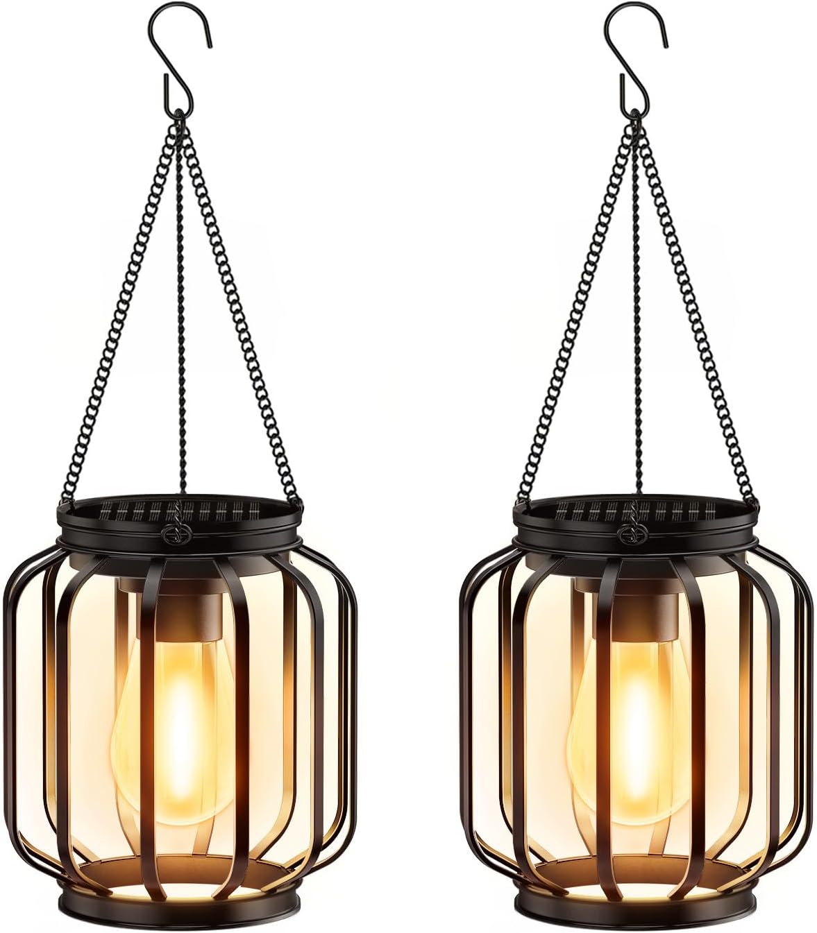 Lampes Solaires Suspendues Jardin – 2 Pièces, IP65 étanche – Métal, Ampoule LED – Pour Terrasse, Balcon, Cour – Charge 6-8h