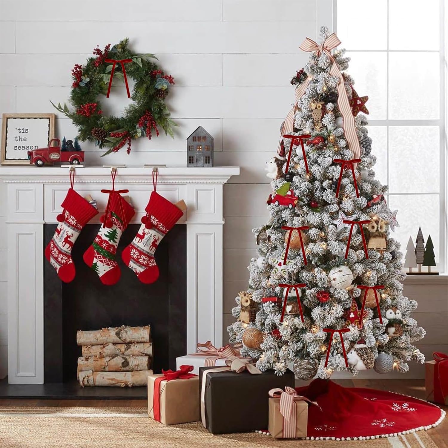 24 Laços de Natal para Artesanato, Laços de Presente para Árvore de Natal, Laços de Fita Vintage para Casa, Casamento, Decoração de Exterior - 4