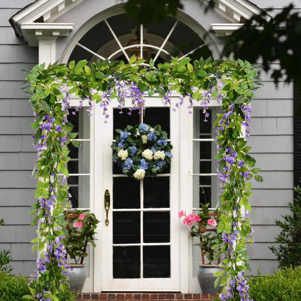 Lot de 10 guirlandes de glycine artificielles, guirlande de fleurs artificielles, fleurs suspendues de glycine pour mariage, fête, jardin (violet) - 3
