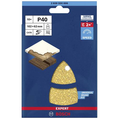 Bosch Professional 10x Carte abrasive Expert C470 con 11 fori (per Legno duro, Vernice su legno, 102x62, 93 mm, Grana 40, accessorio Levigatrice palma - 2