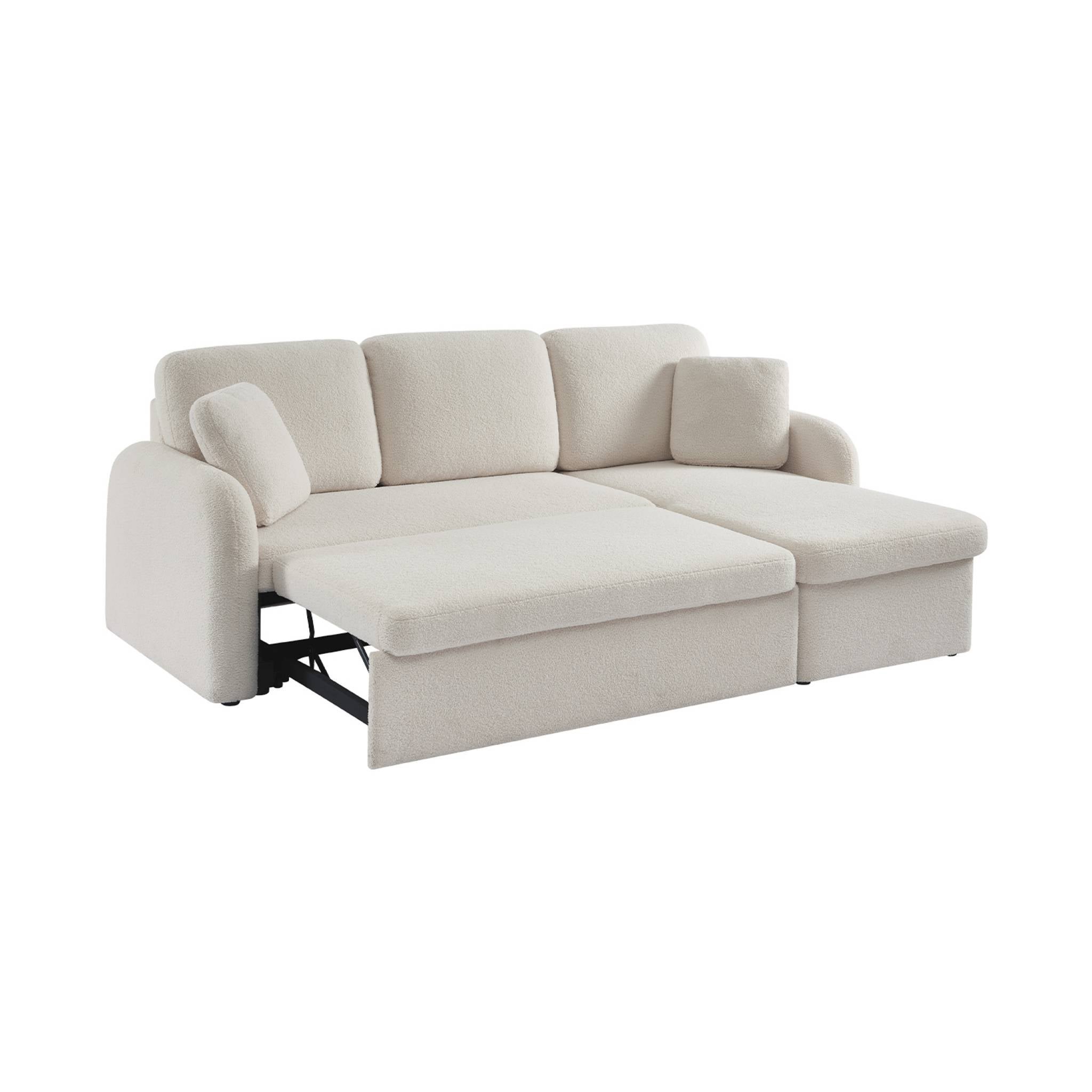 Canapé d'angle convertible en tissu bouclettes crème - Milano - 3 places. fauteuil d'angle réversible coffre rangement lit modulable - 5