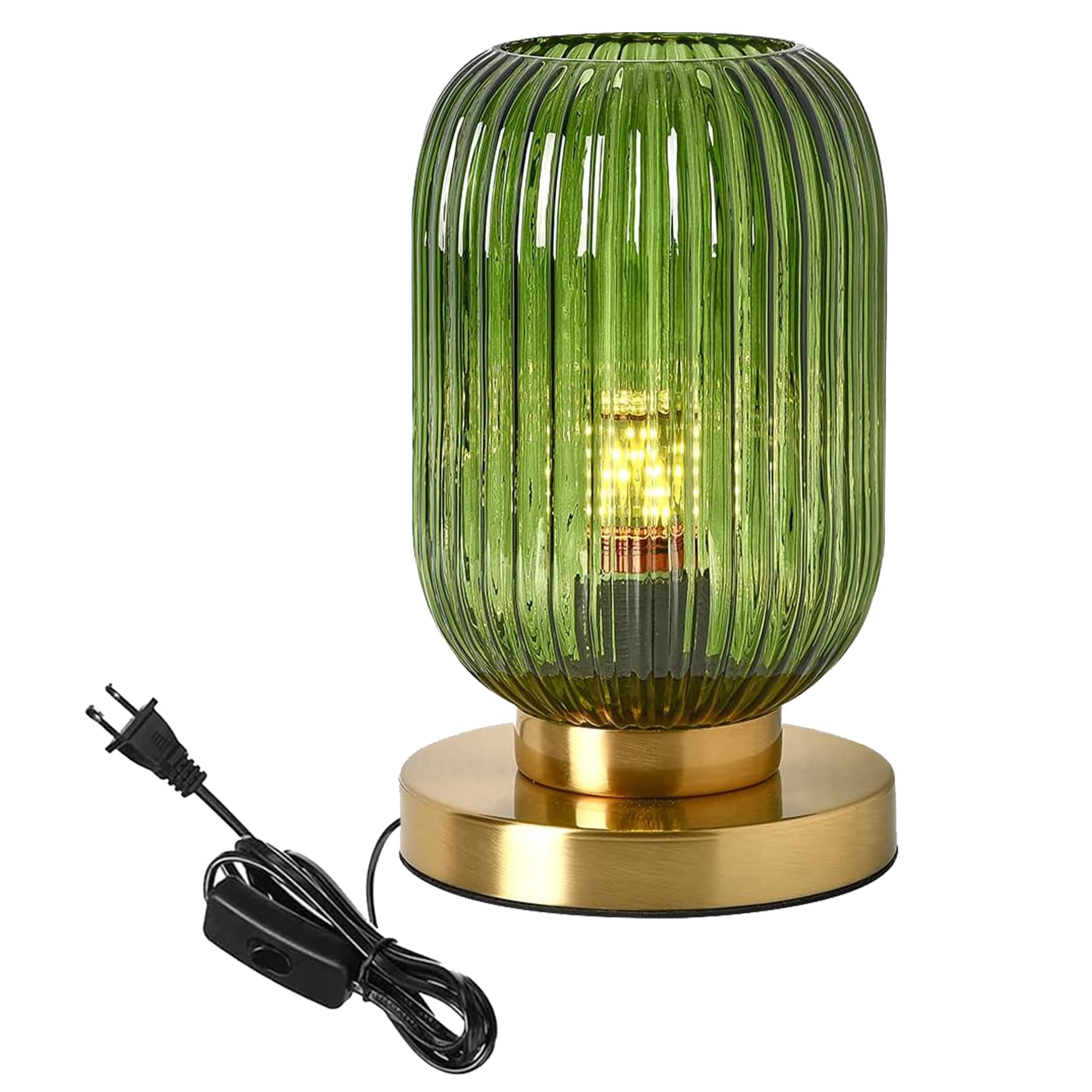 Nowoczesna lampa biurkowa w stylu nordyckim z szklanym kloszem i włącznikiem sznurkowym z wtyczką europejską, zawiera ciepłą żarówkę 3000K