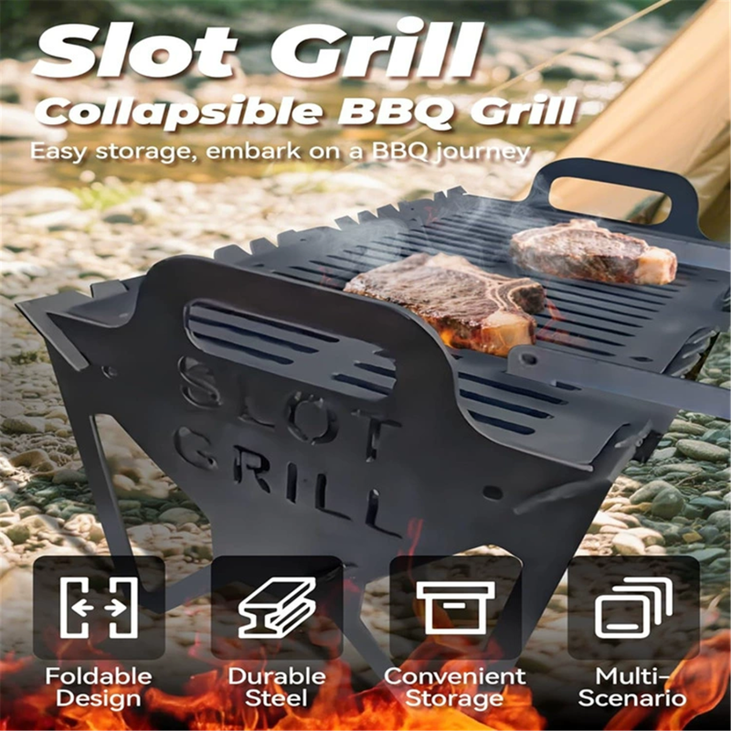 Barbecue pliable et portable (idéal pour le camping et les pique-niques), format compact 40 x 22,5 x 24 cm - 2