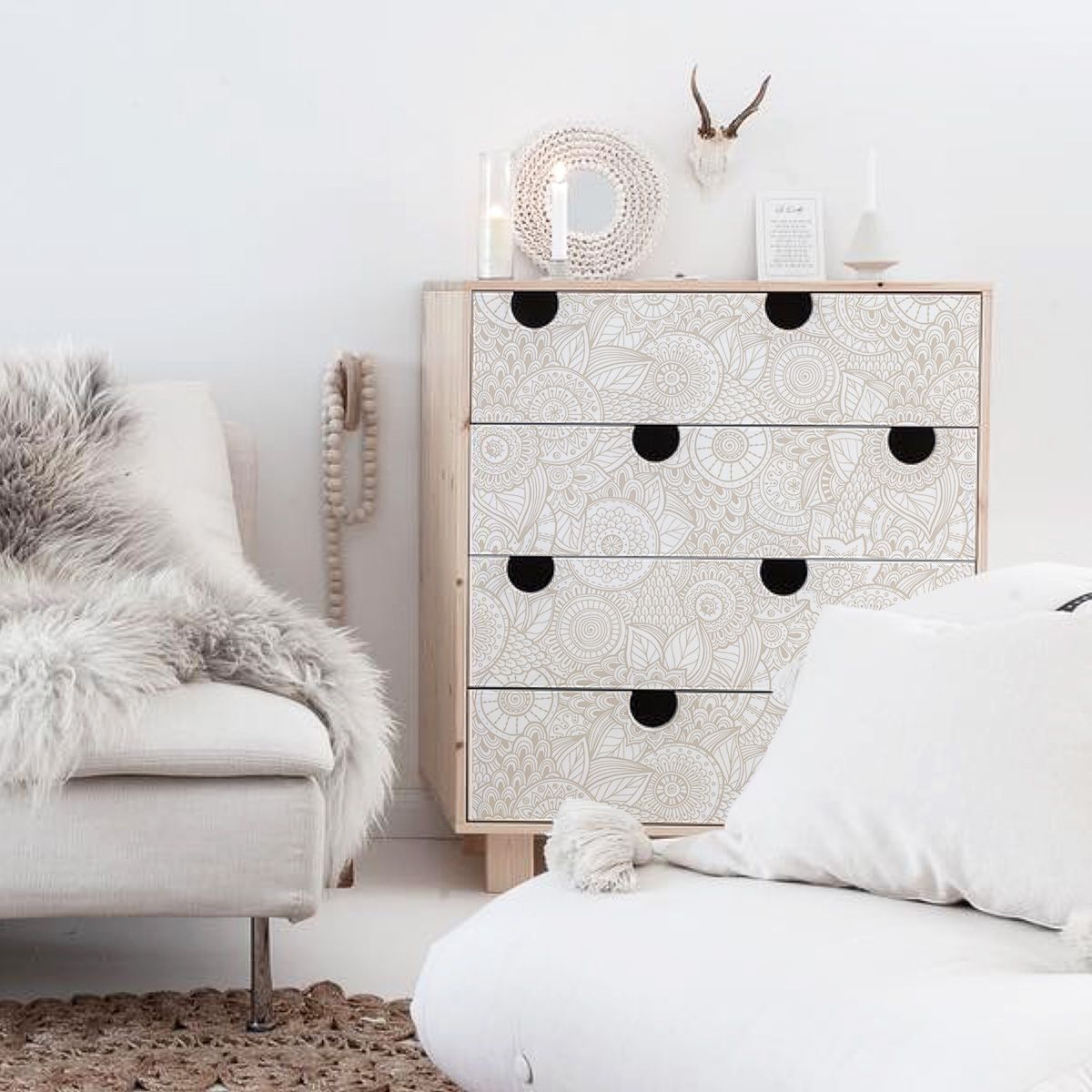 Papel pintado autoadhesivo pared boho chic crudo lavable y removible - 1 rollo 50x300 cm - decochic