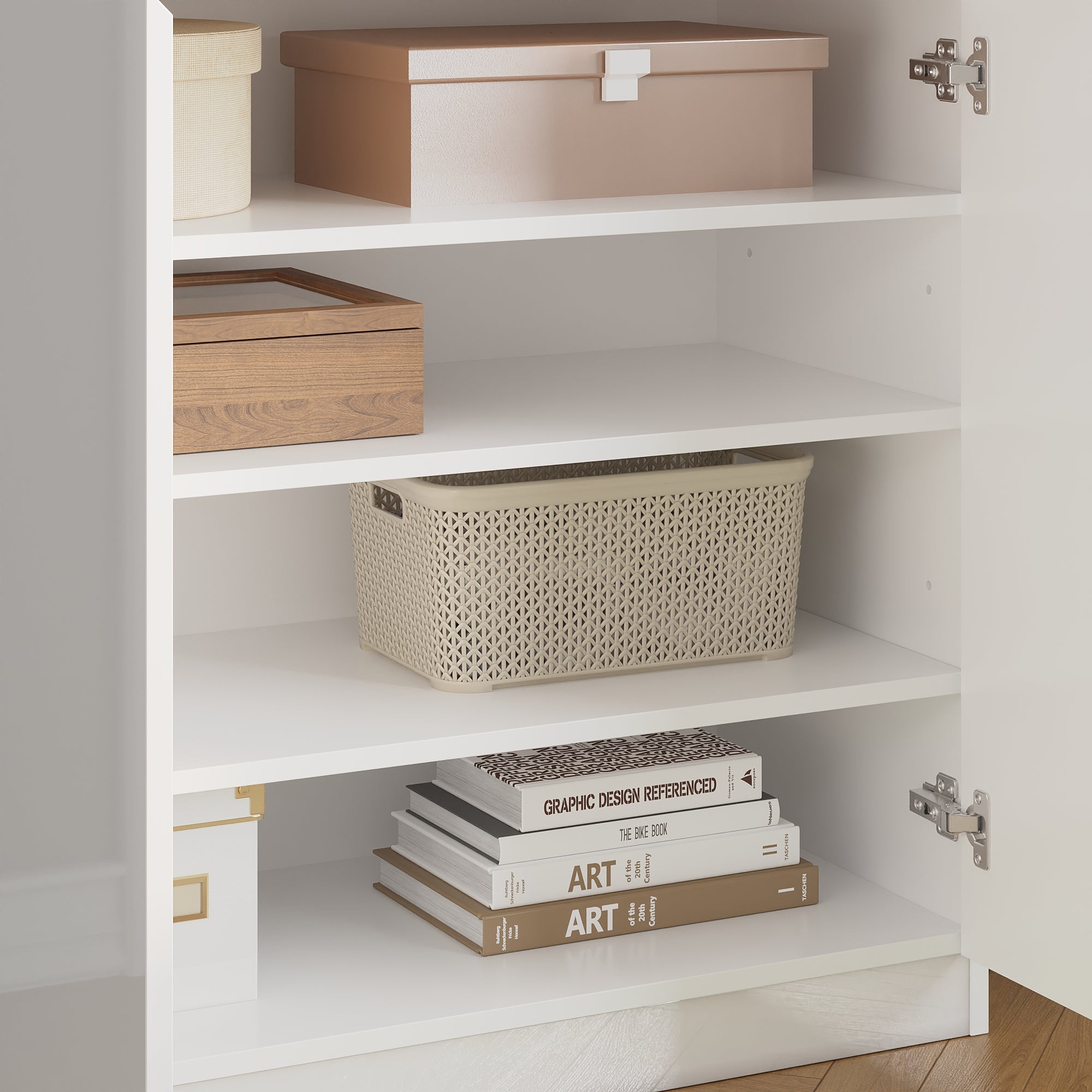 Buffet de Salon avec 2 Portes et 2 Tiroirs, Petit Rangement de Chambre sans Poignée, 80 x 40 x 103, Blanc Brillant - 6