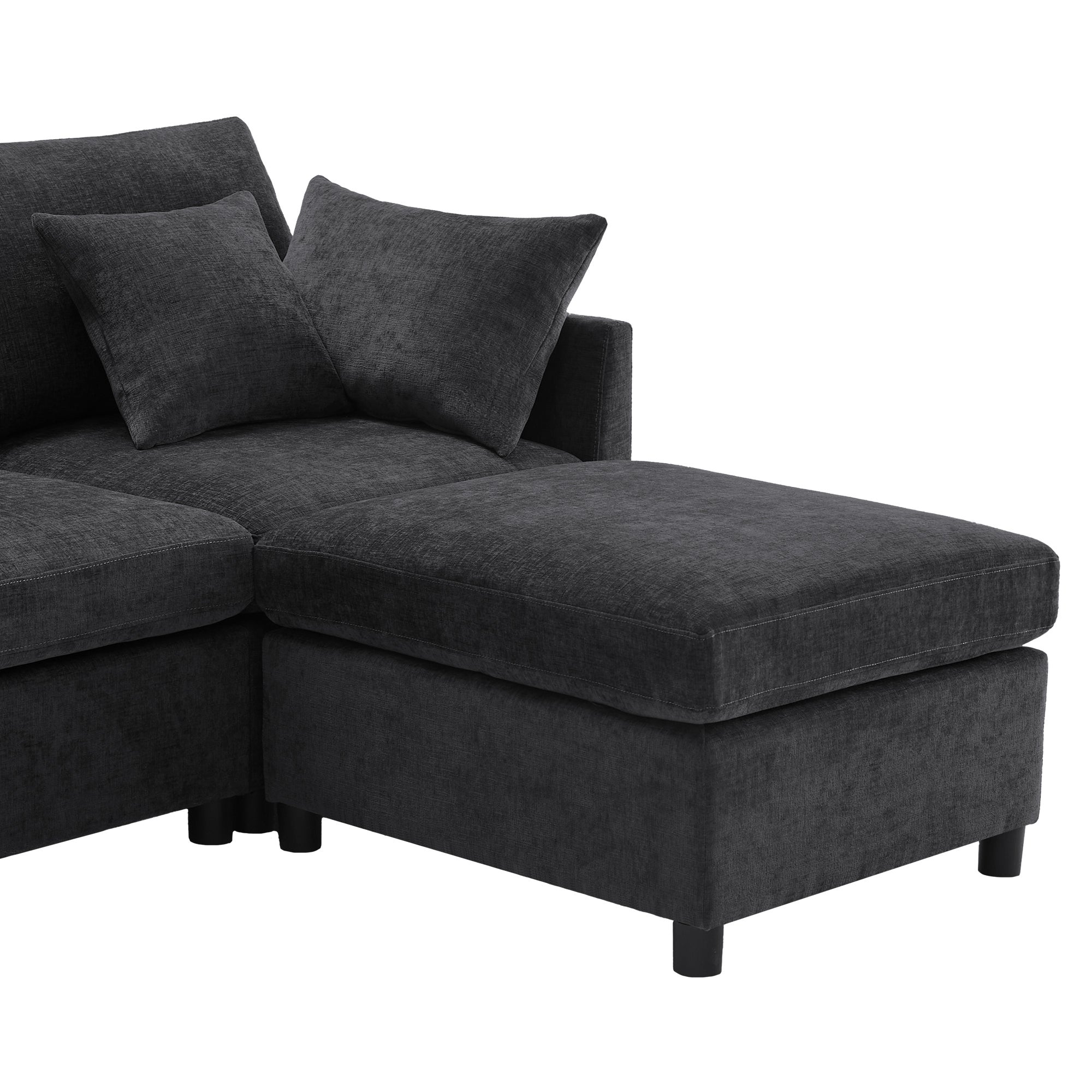 Nowoczesna narożna sofa w kształcie litery L - Z wyjmowanym podnóżkiem - 4-osobowa - szara - 7