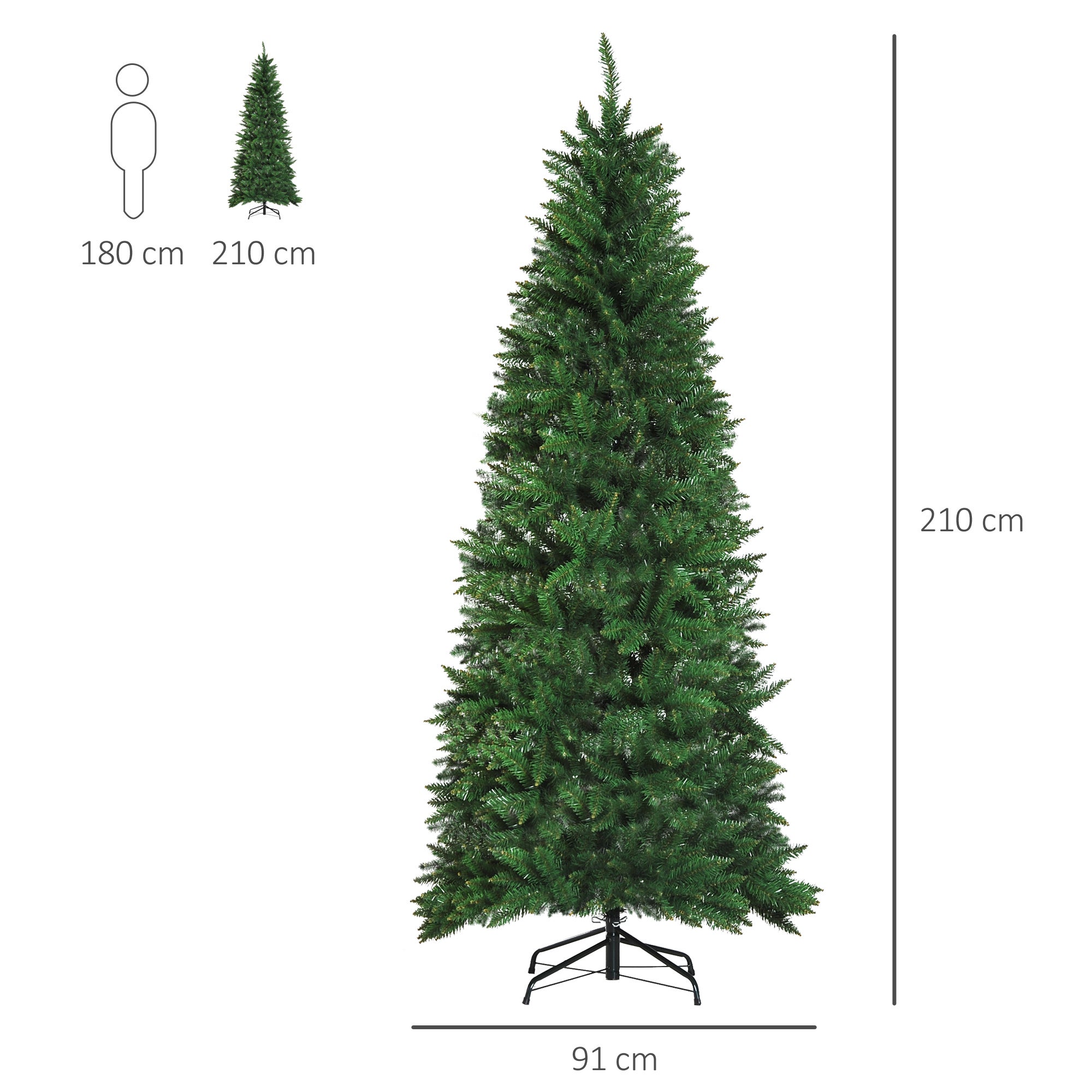 Árbol de navidad Homcom verde Ø91x210 cm pvc y metal - 3
