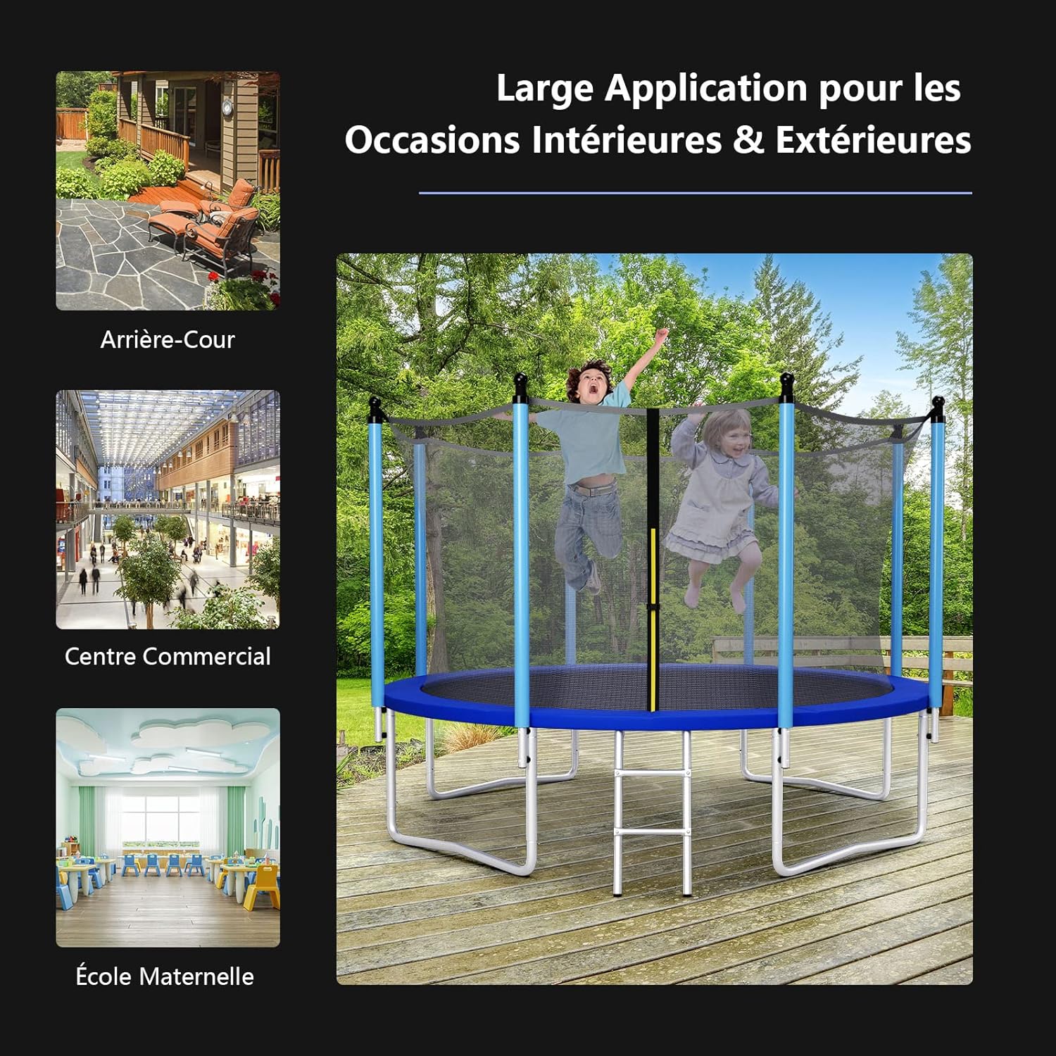 GYMAX Filet Intérieur De Trampoline Pour 6 Barres, Filet De Sécurité Pour Trampoline En PE