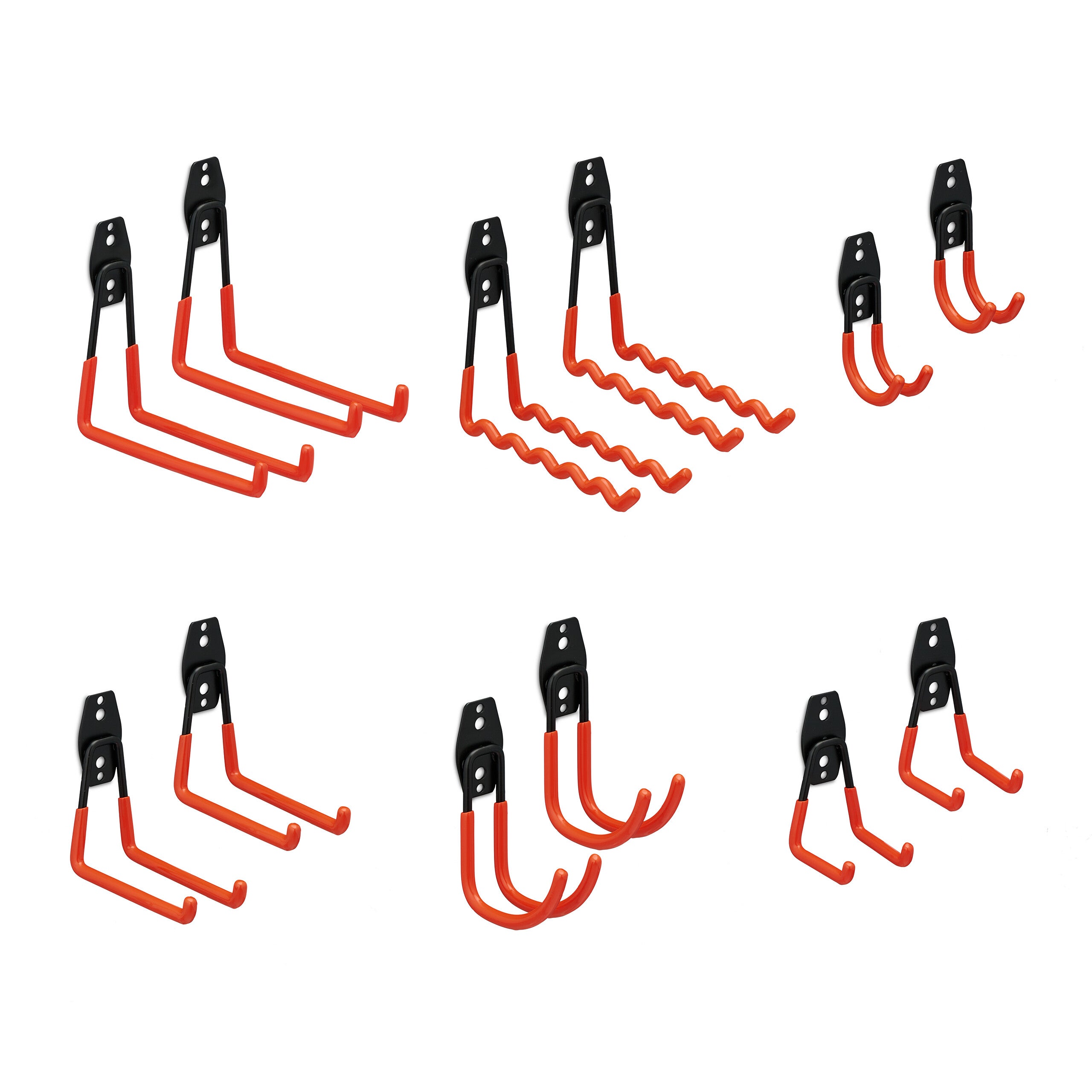 Relaxdays Lot De 12 Crochets Muraux Garage – Supports Outils Acier PVC Antidérapant Noir/Orange – Idéal Jardin, Cave, Atelier