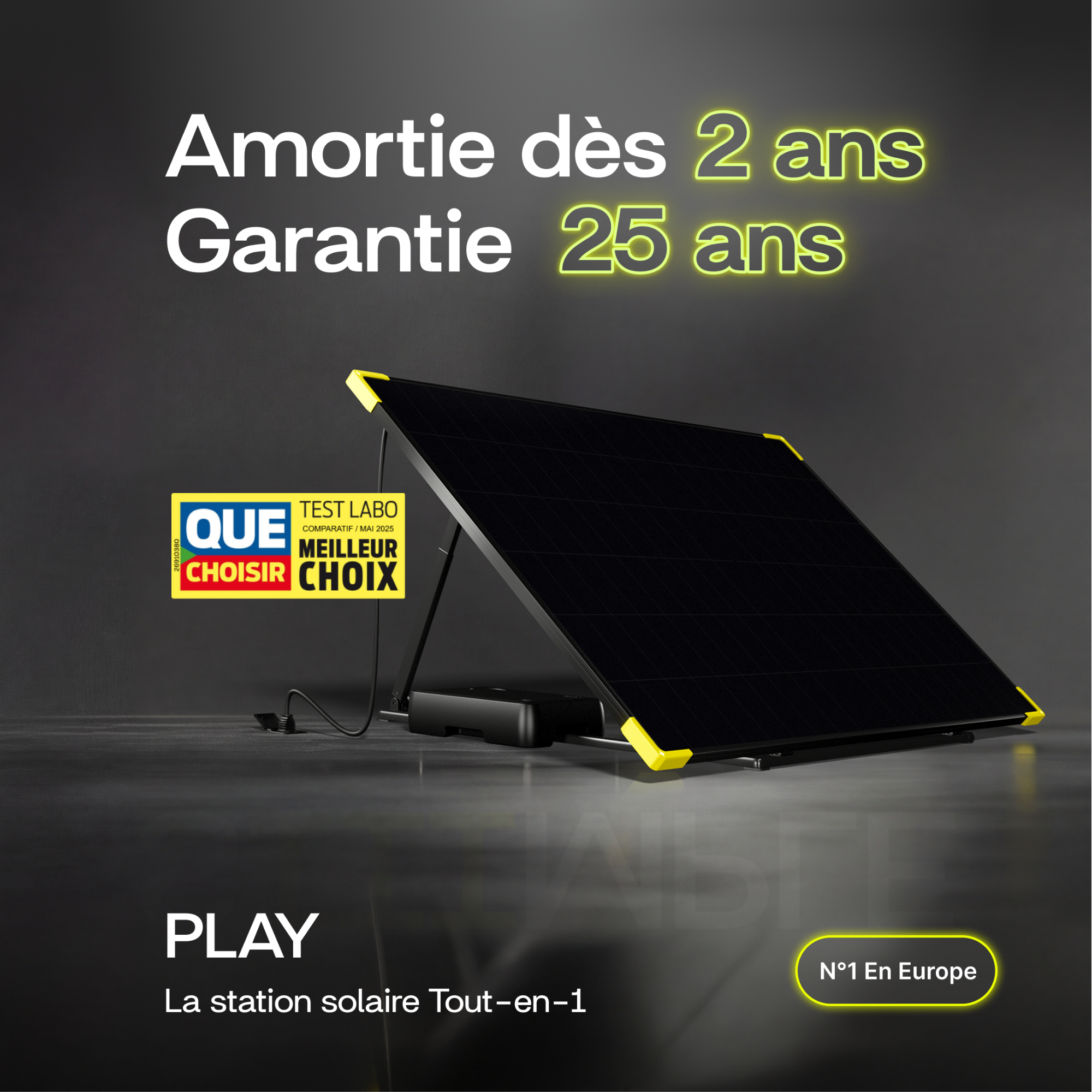 Sunology PLAY - Panneau solaire complet 480W bifacial – Station solaire livrée totalement assemblée – Installation au sol ou au mur - 2