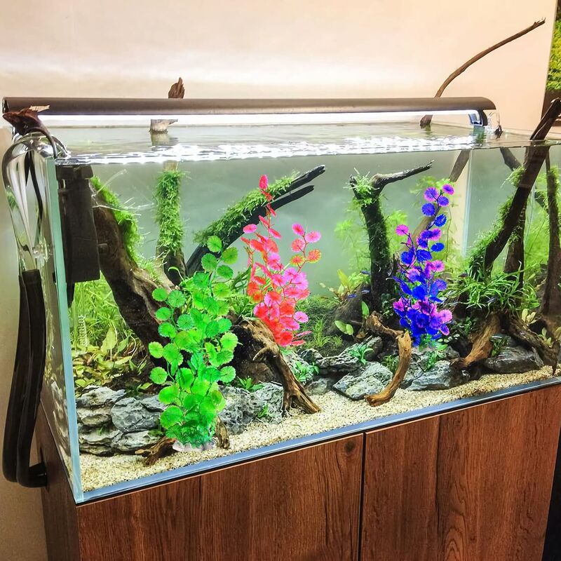 Lot de 72 plantes flottantes en plastique avec feuilles et racines pour aquarium intérieur et extérieur