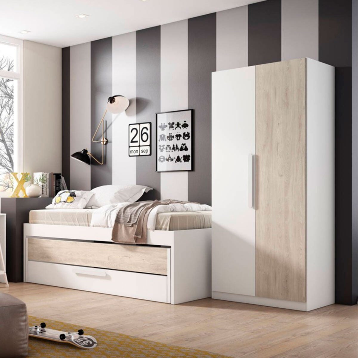 Cama nido Estelle cajón extraíble blanco mate/sahara 62x212x98 cm - 4