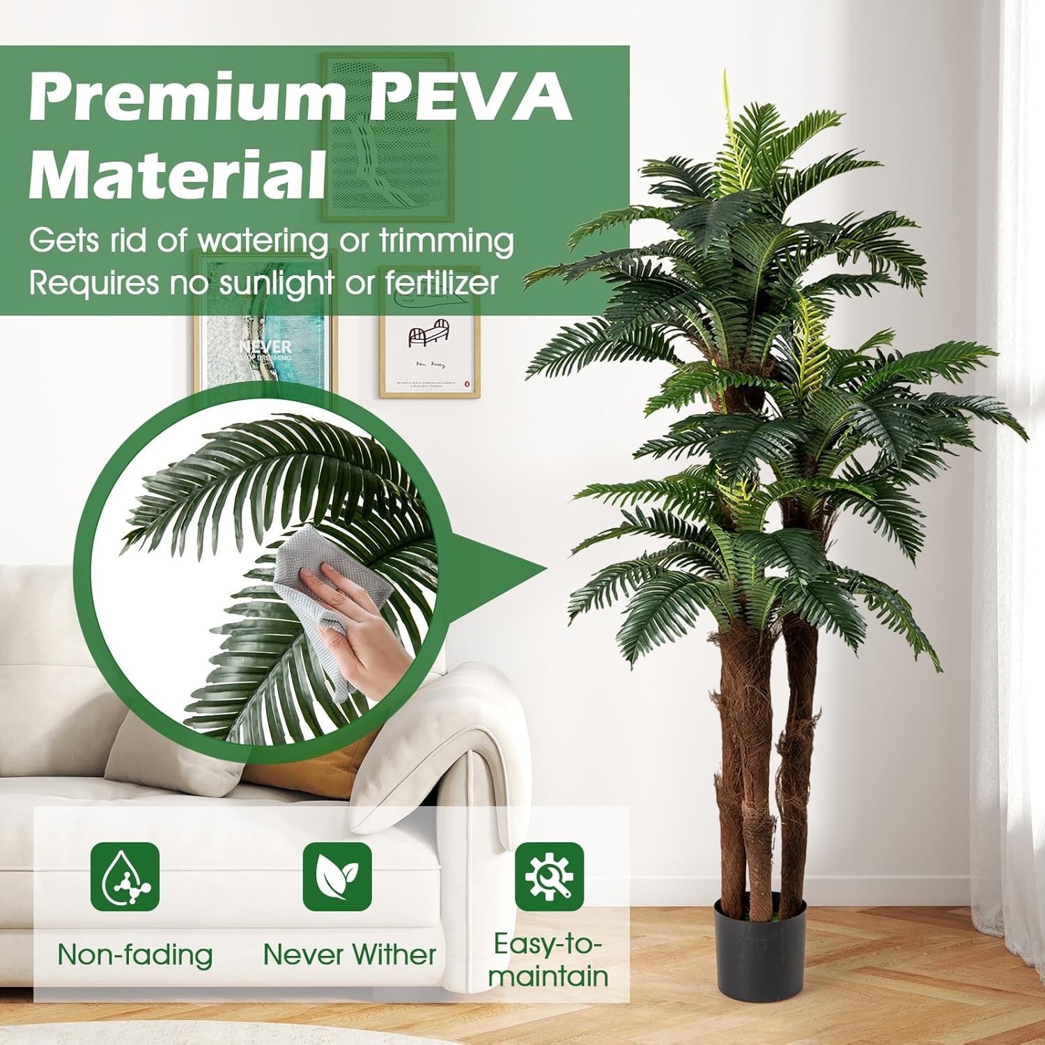 Conjunto de 2 Palmeiras Artificiais, Altura 1,9 m, Planta Tropical Artificial com 45 + 3 Folhas Ajustáveis, 3 Baús e Vaso de Flores, Planta Artificial - 3