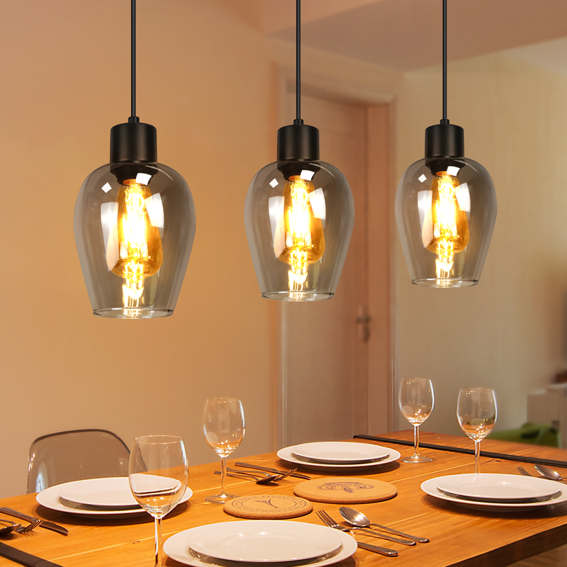 Lampa wisząca Nettlife Black Dining Table - Vintage Smoked Glass Single Flame E27 Lampa wisząca bez źródła światła