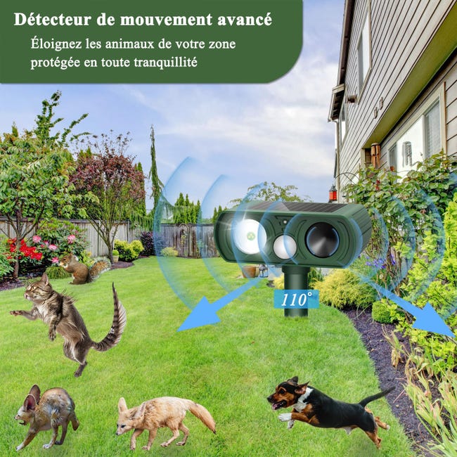 Répulsif Chat Extérieur Ultrason avec LED Solaire & Étanche IP65 pour Jardin Cour Terrasse Anti Chats, Chiens, Oiseaux, Rongeurs - 2
