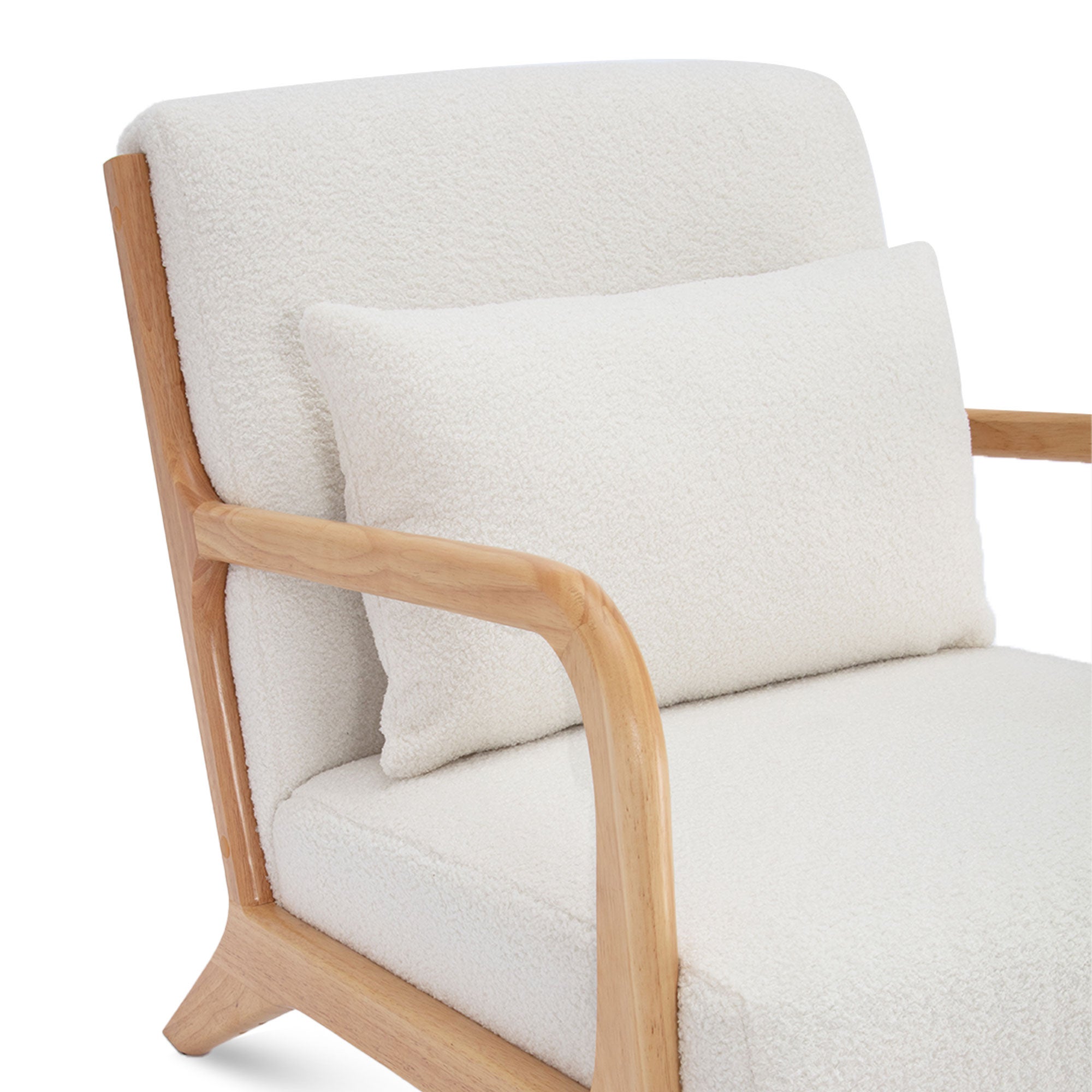 Fauteuil scandinave vintage MARIE bouclette blanc et bois - 8