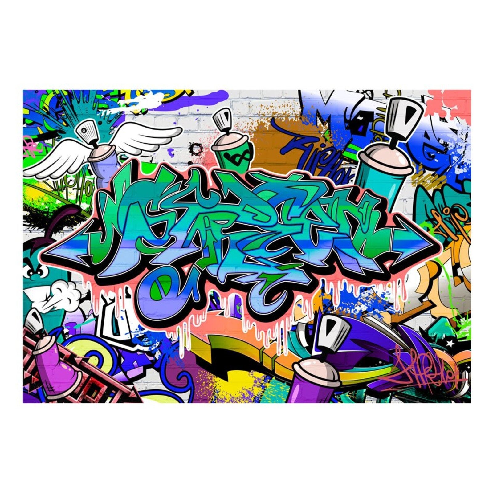 Papier peint motif graffiti bleu - 300 x 210 cm - 2