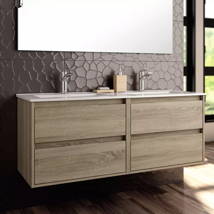 Meuble de salle de bain 120cm double vasque - 4 tiroirs - IRIS - cambrian (chêne) - 2