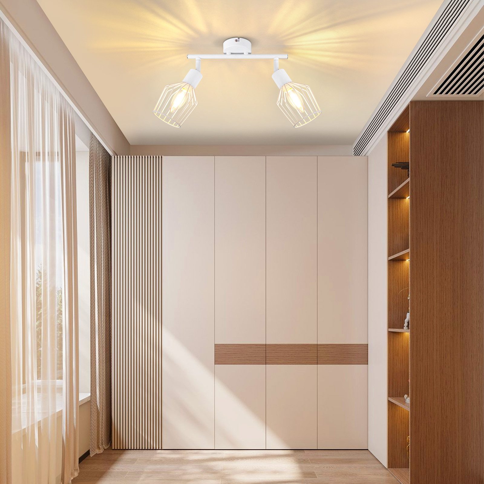 NETTLIFE Foco de Techo，2 luces E14 - Metal, Lámpara de Pasillo Industrial Giratoria 350°, Aplique de Pared para Pasillo y Sala de Estar, Blanco - 9