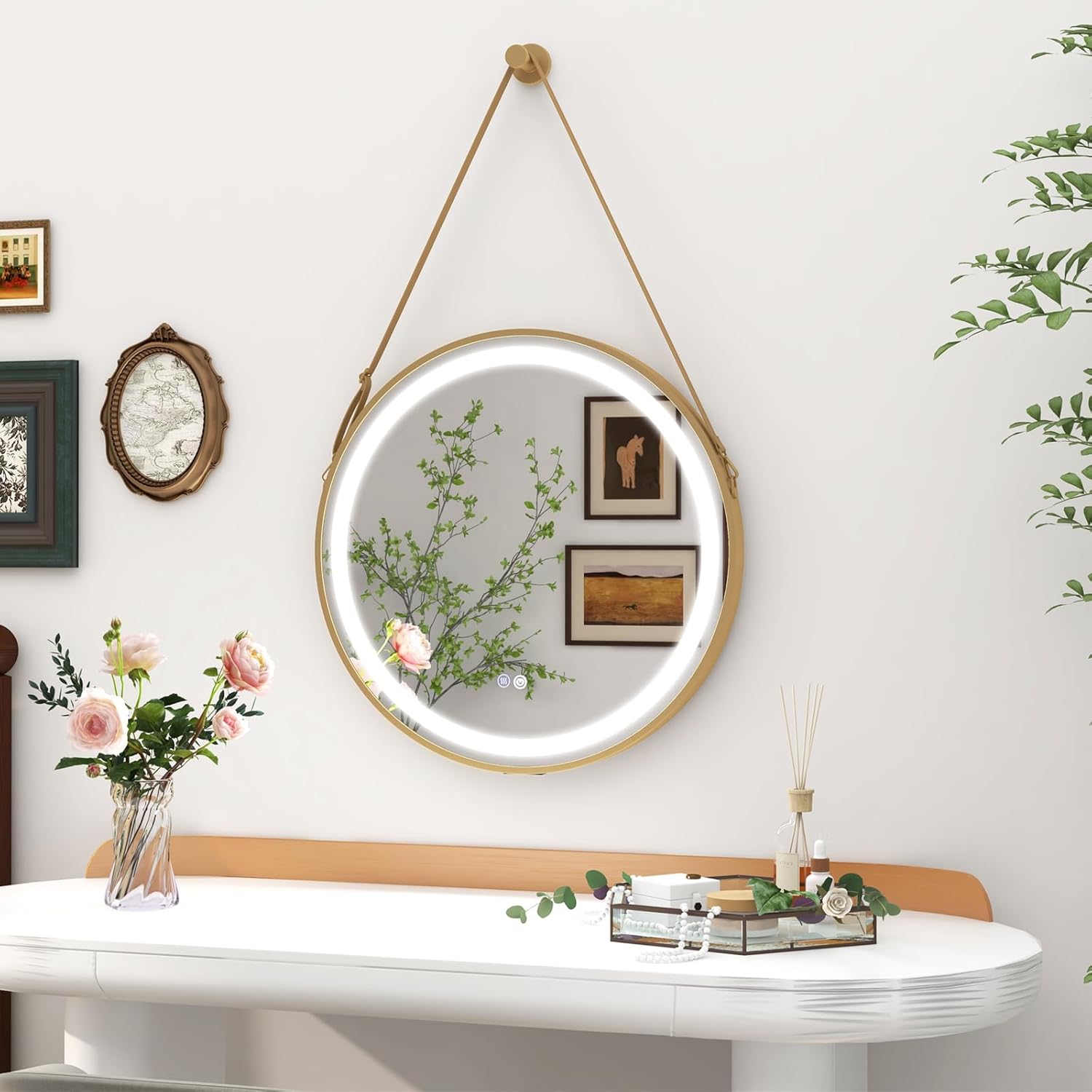 Miroir De Salle De Bain LED Antibuée, Tactile, Avec Affichage De La Température Et De L'heure, 60 X 60 Cm, Cadre Doré, 3 Températures De Couleur, écla | Leroy Merlin