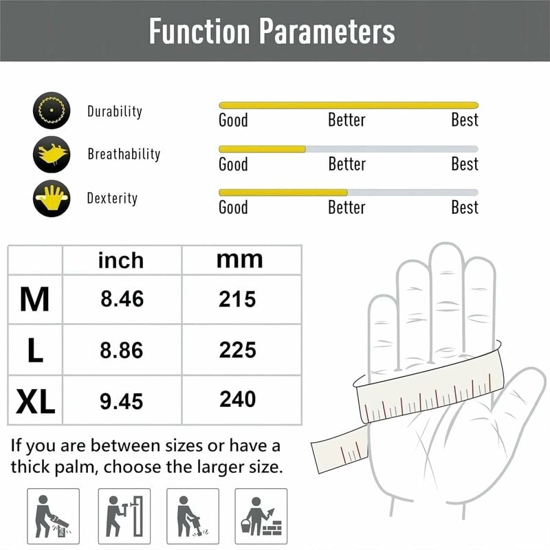 2 Paires(XL) Gants de Travail Resistant Gant Anti Coupure Gant de Travail ProfessionelsGant de Jardinage Homme Femme pour La Construction Manutention - 4