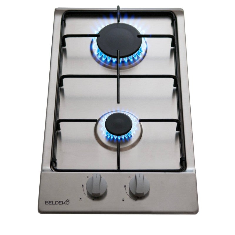 BELDEKO - Plaque Gaz 2 feux Inox - 3000W - Encastrable - Gaz ville et bouteille - 8