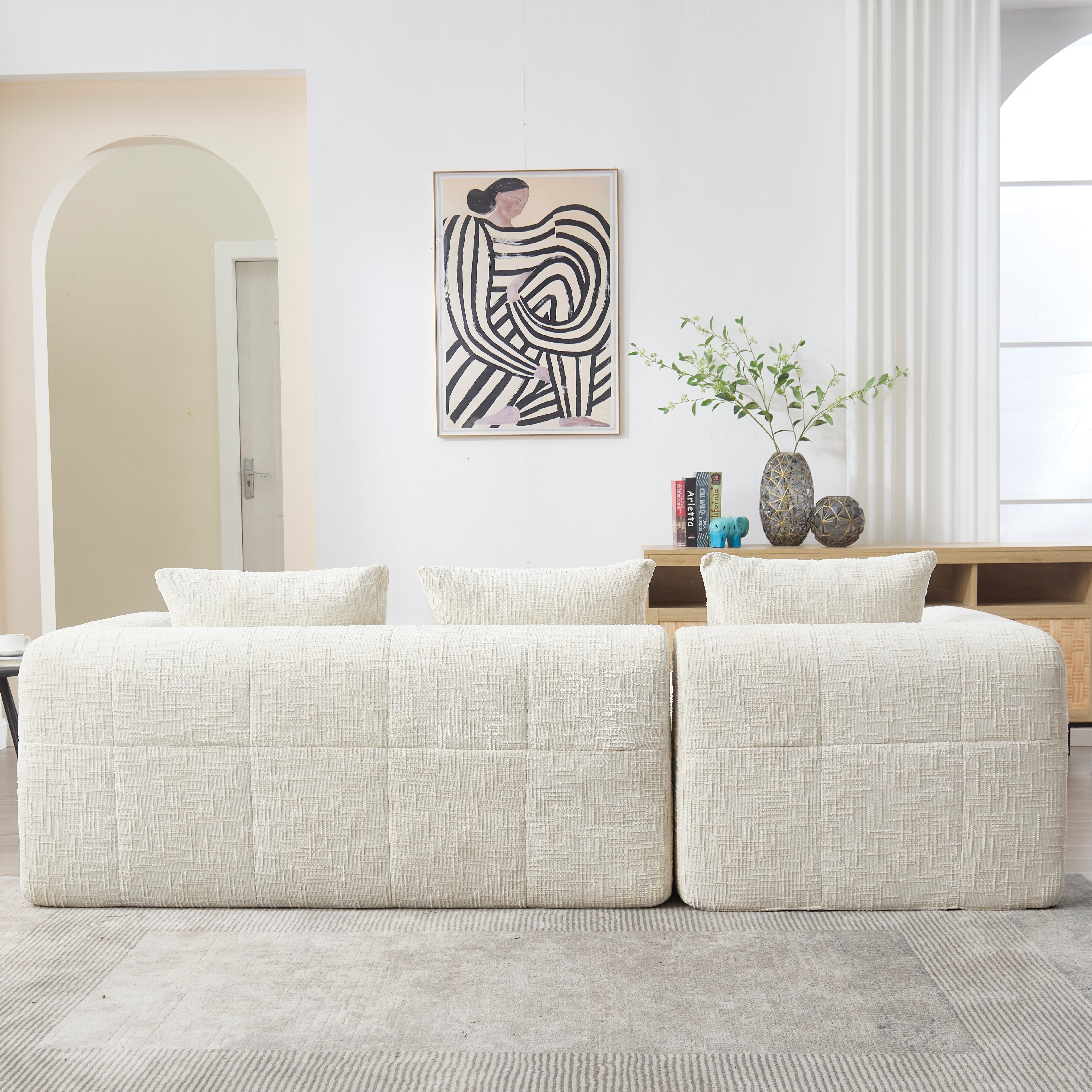 Canapé chaiselongue confortable - Canapé doux avec coussins, poches latérales pour télécommande et téléphone, design soigné et stylé - Beige - 3