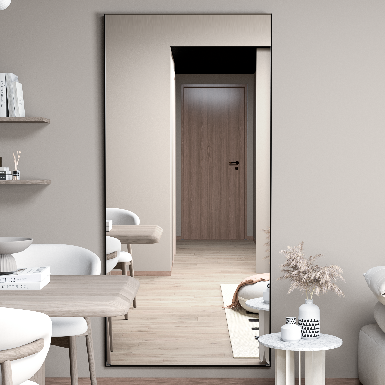 Miroir pleine longueur 165 x 60 cm, miroir sur pied, miroir sur pied avec cadre en alliage d'aluminium, miroir mural à cadre fin - 3