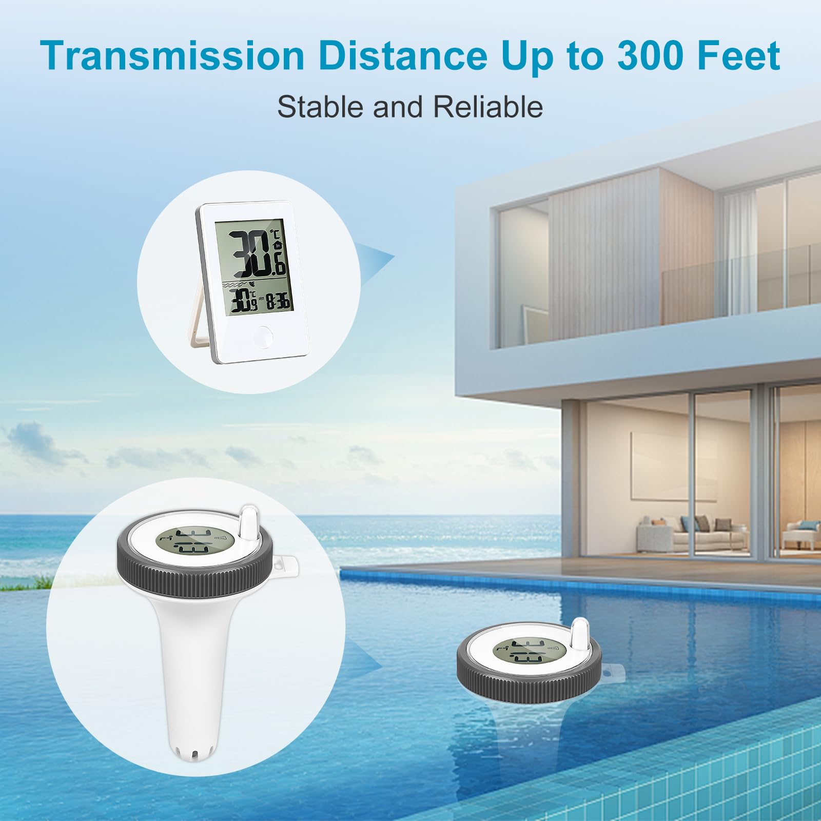 Termómetro Digital Piscina Inalámbrico - Flotante, Alcance 60 M, Monitor Interior