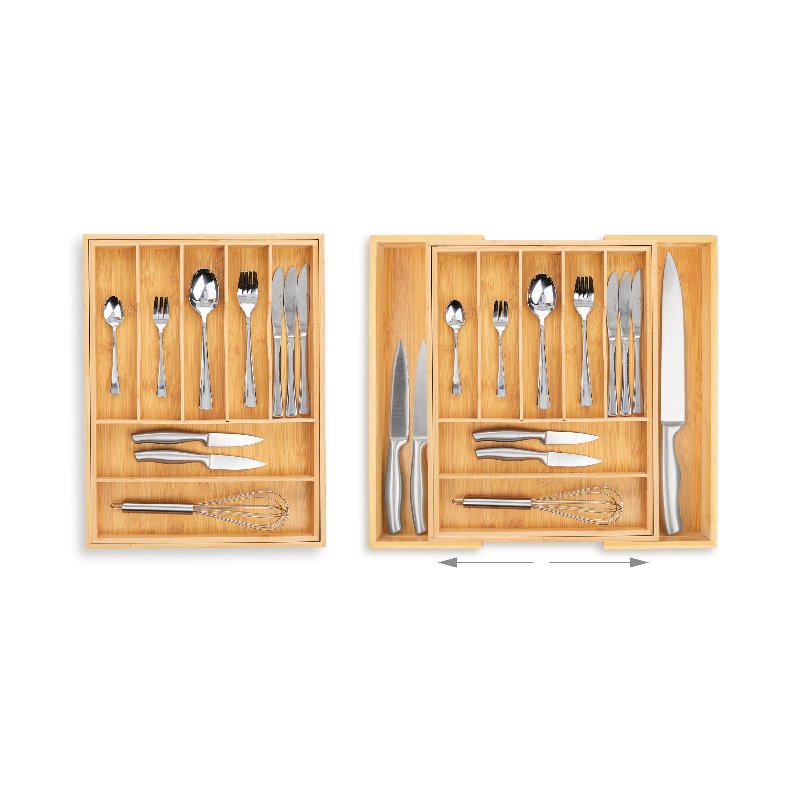 Bac à couverts, extensible, 7-9 compartiments, HxLxP: 5 x 34-50,5 x 44,5 cm, range-couverts en bambou, nature, Relaxdays - 3