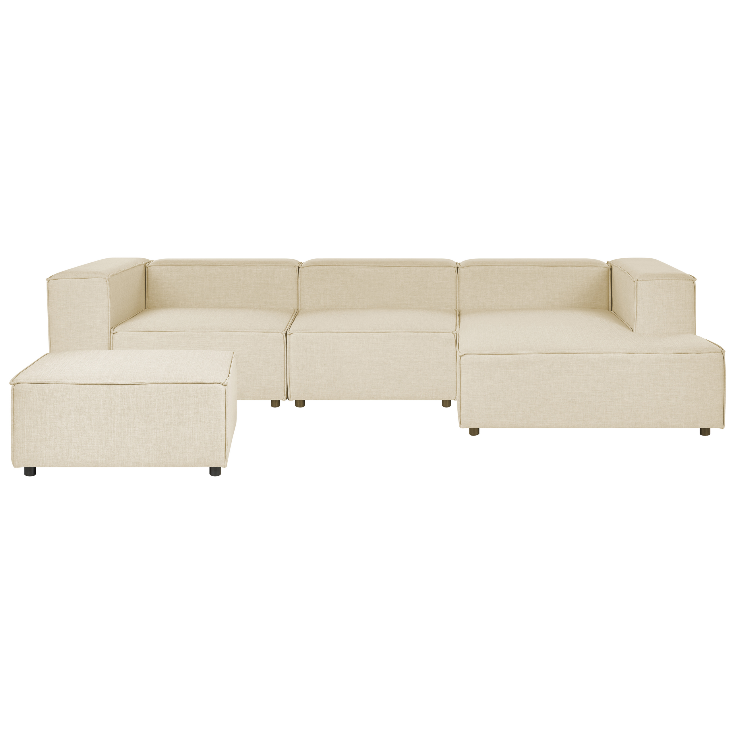 CAVADORE Belfast Divano Angolare Con Ottomana Destra – Microfibra Beige Chiaro, 243 Cm, Con Cassettone E Molle Insacchettate