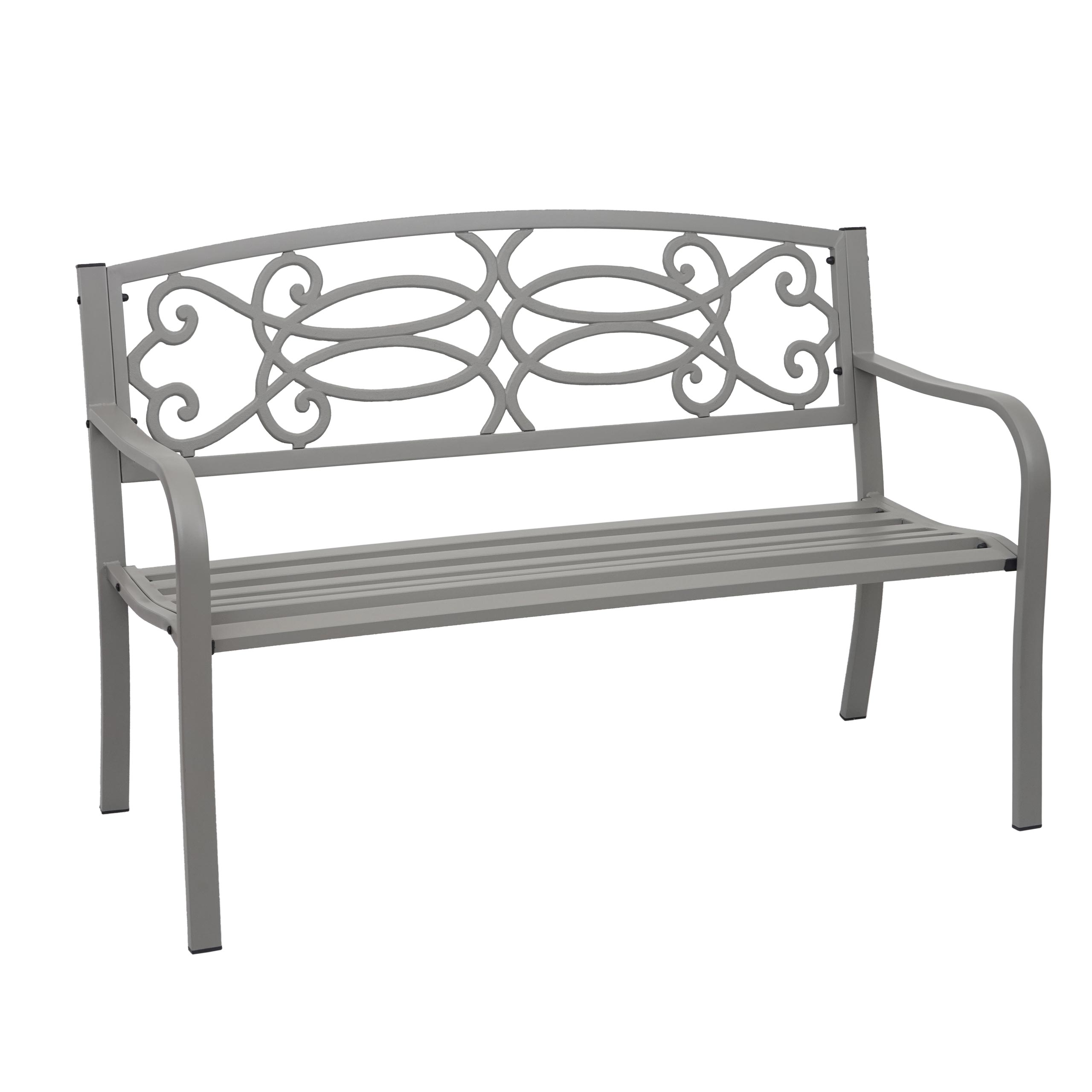 Ławka ogrodowa HWC-F44, ławka parkowa, 2-osobowa stal malowana proszkowo ~ szary