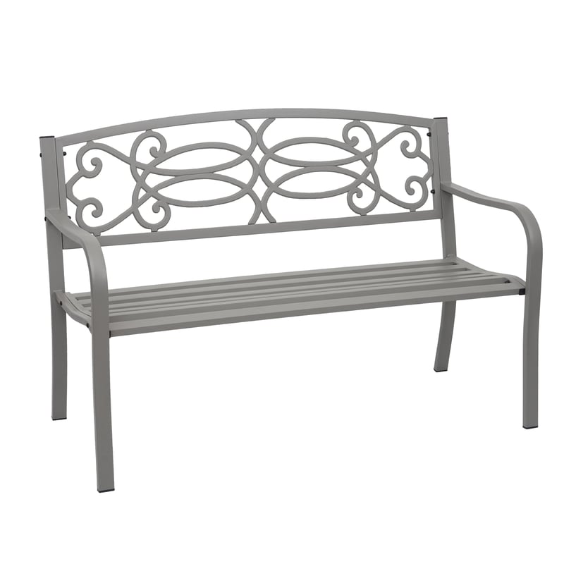Ławka ogrodowa HWC-F44, ławka parkowa, 2-osobowa stal malowana proszkowo ~ szary