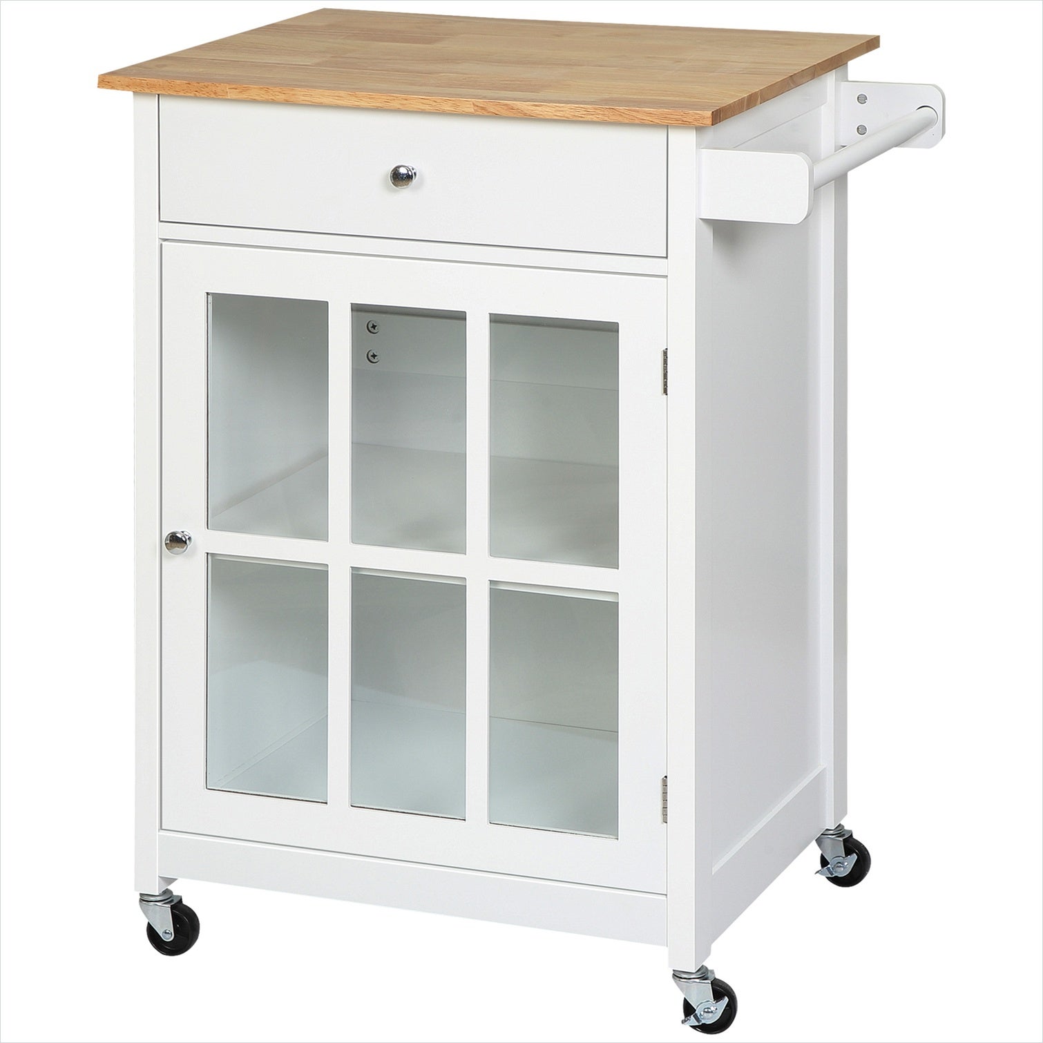 Chariot de cuisine multi-usage avec rangement, bois et MDF laqué blanc ...