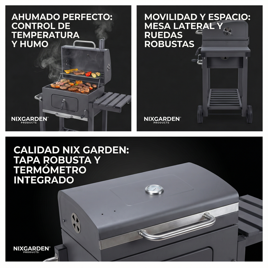Churrasqueira a carvão com rodas para jardim e terraço com grelha 57x42 cm - 2