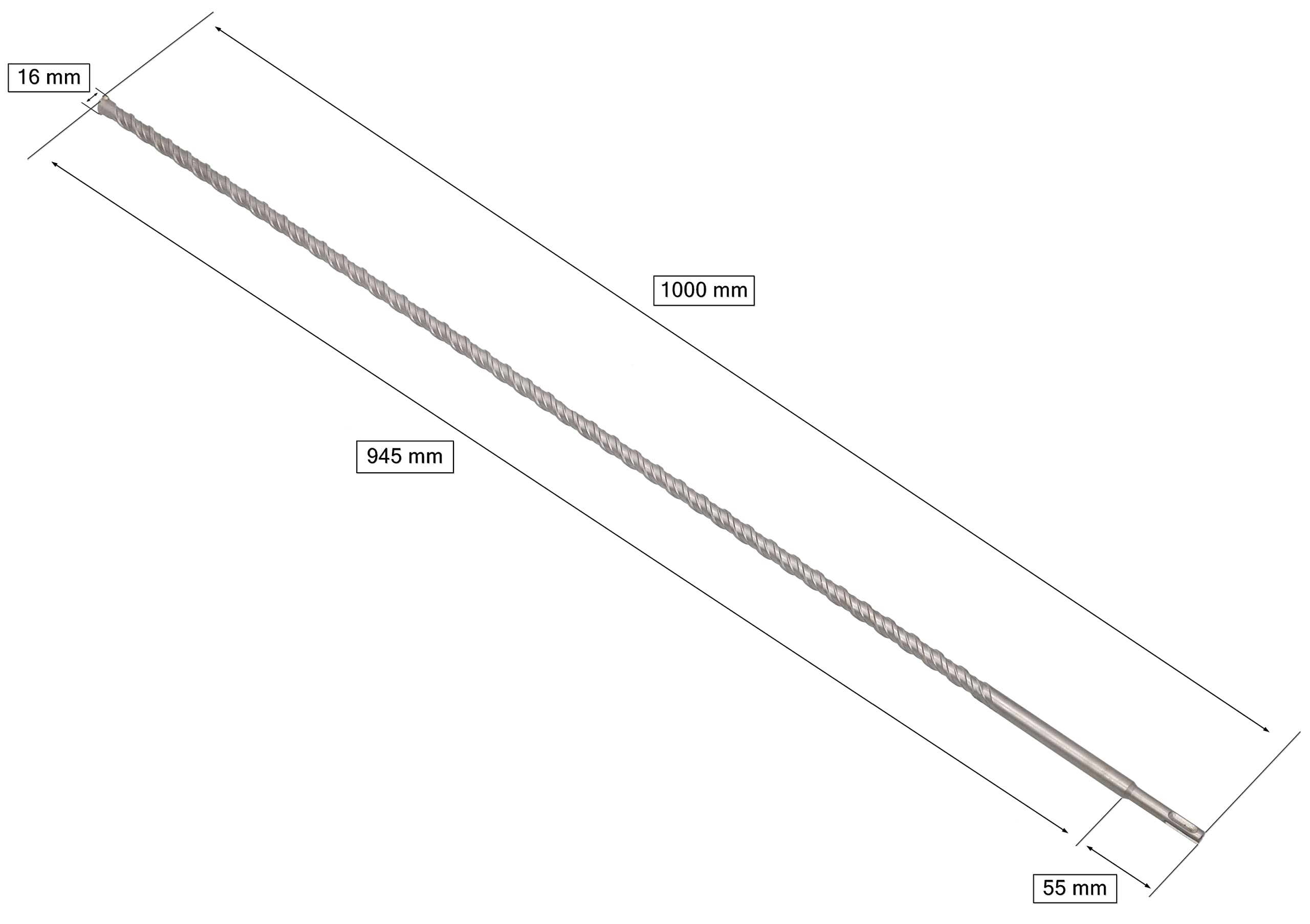 Foret SDS+ en Acier Trempé - 16 x 1000 mm - Durable, Précis, Fixation Universelle SDS+, Idéal Béton, Brique et Matériaux Durs - KOTARBAU - 2