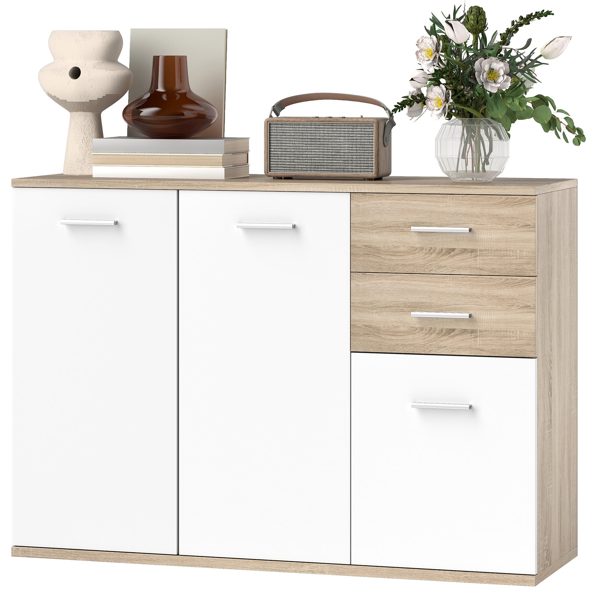 Buffet de Salon - Dimensions 106x35x76 cm - en bois - 2 tiroirs - style ...