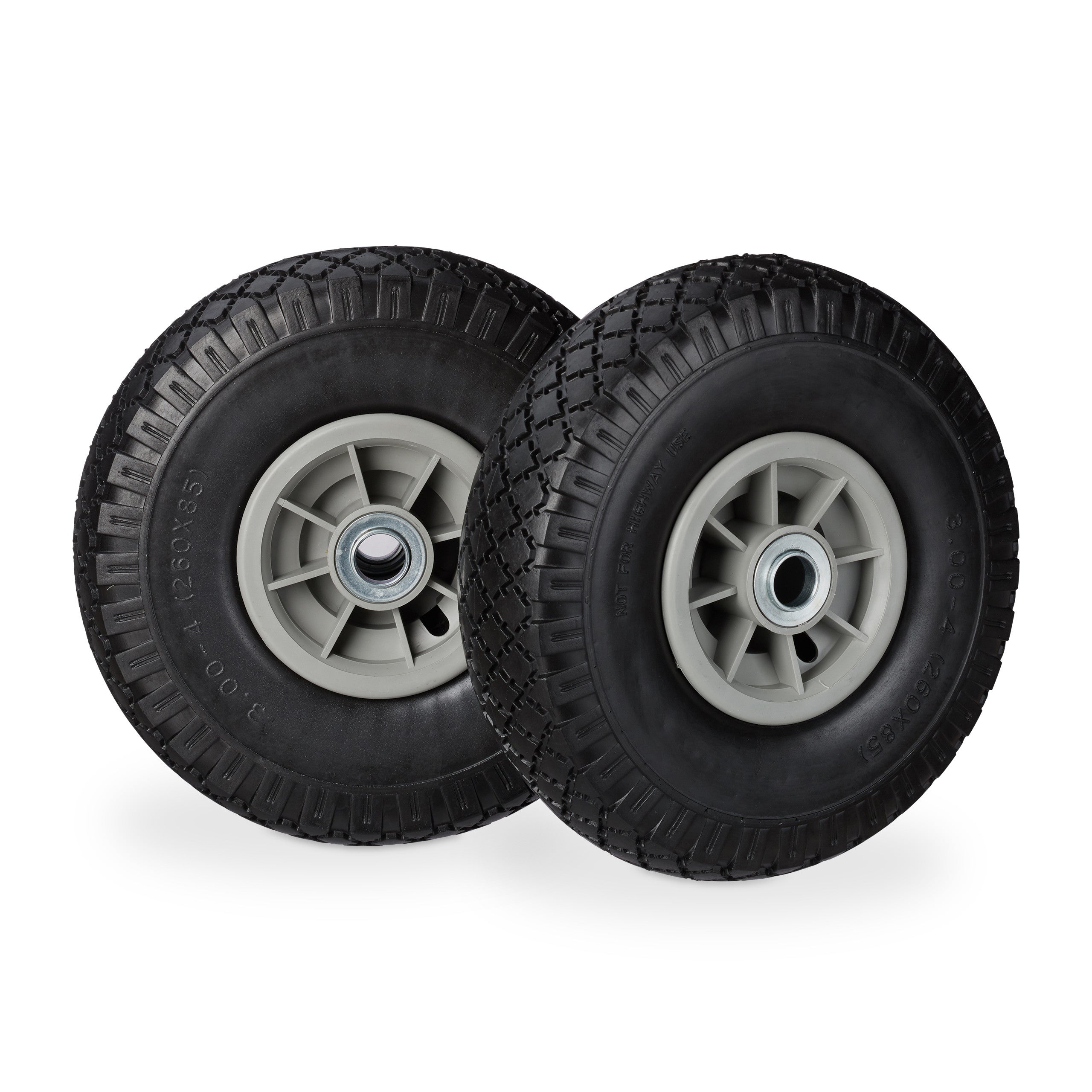 Set di 2 ruote per carriola 260x85 mm / 4,10/3,50-4 nero con cuscinetto a sfera e cerchio in acciaio in gomma piena PU