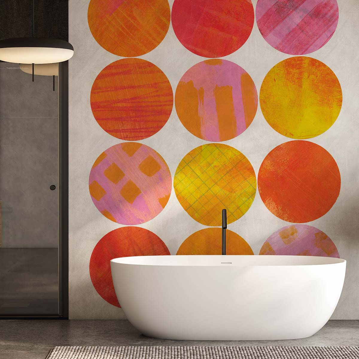 Papel pintado gráfico rosa anaranjado