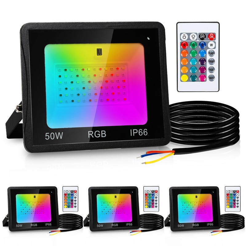 Projecteur à LED RGB Avec Télécommande 4X 50W Projecteur LED Couleur ...