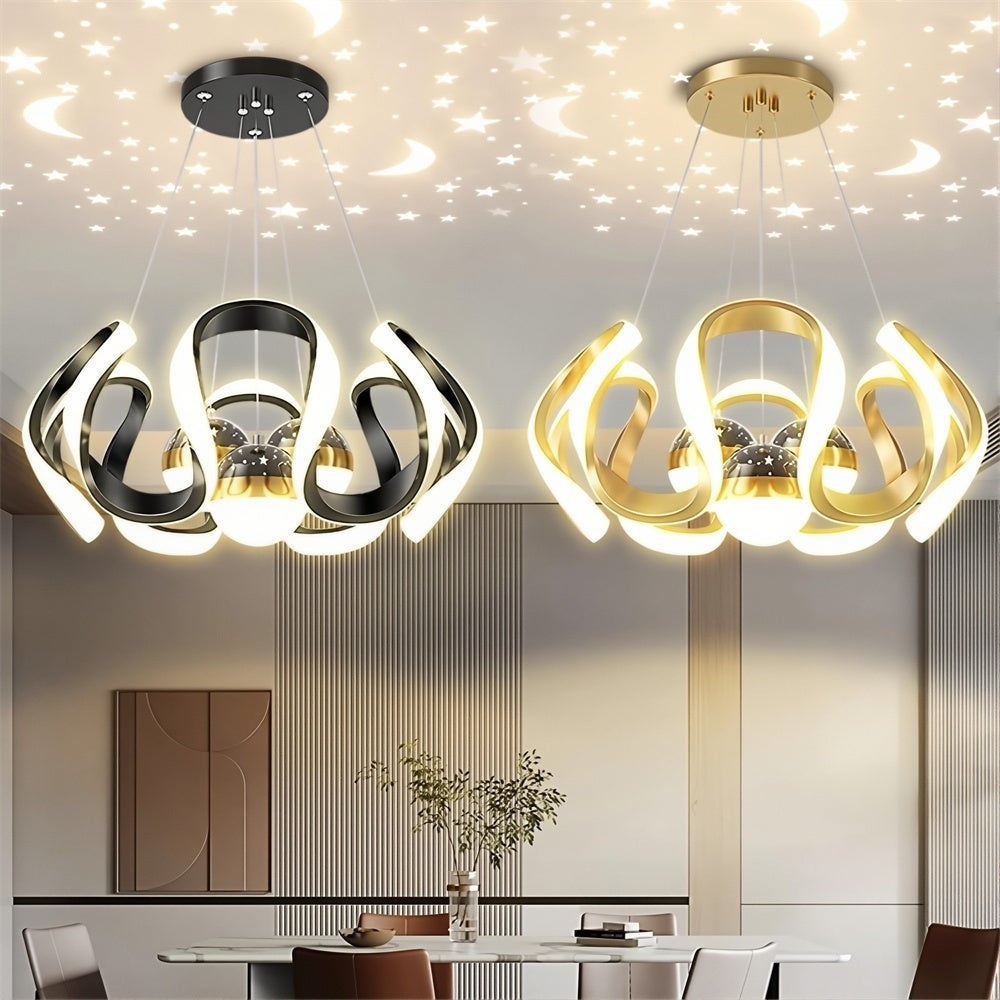 Lustre LED nordique, éclairage de salon, salle à manger, cuisine, design ciel étoilé, lustre à intensité variable – Noir 3 lumières - 4