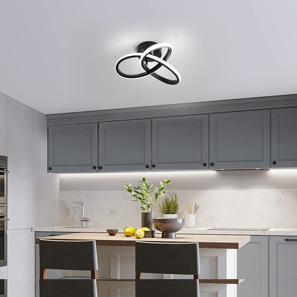 GOECO luminaire plafonnier moderne 22W 2500LM, Lustre Noir pour Chambre, plafonnier salon noir, Diamètre 26cm, Lumière Blanche Froide 6500K - 4