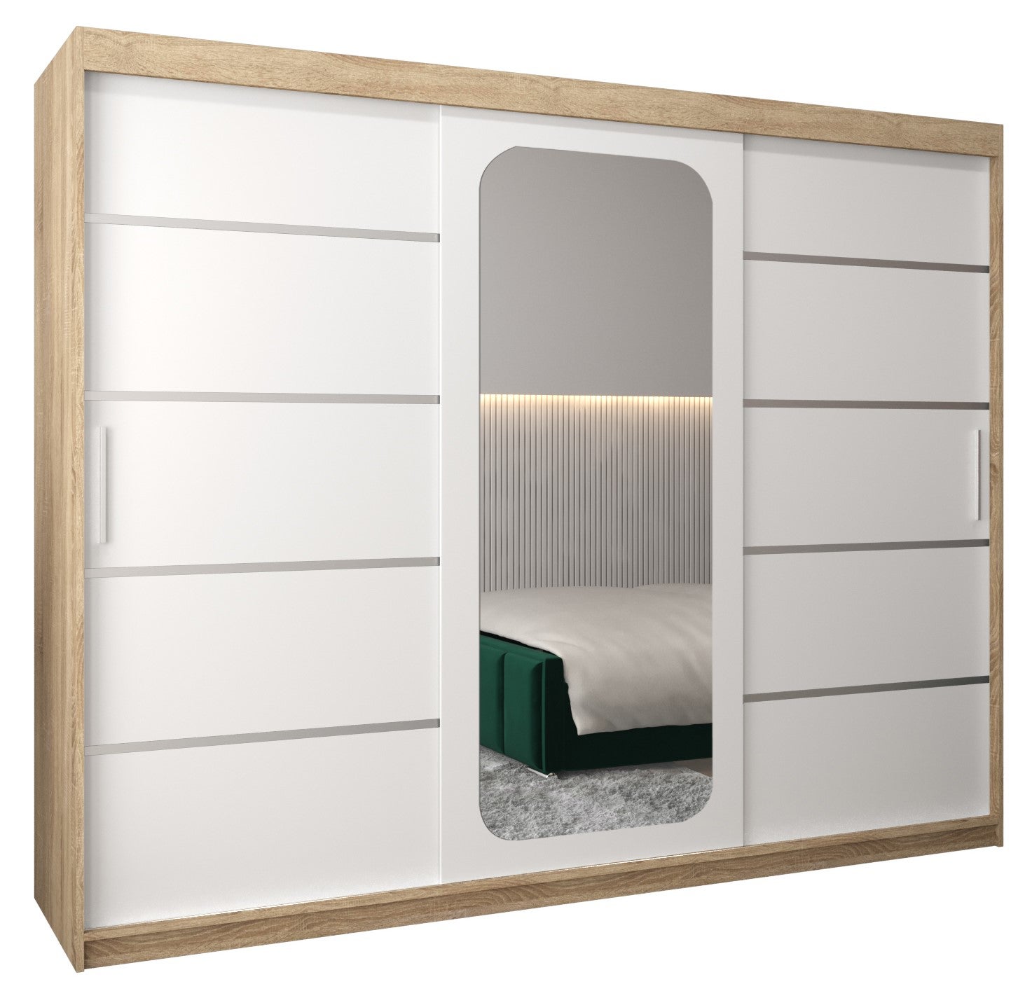 Szafa przesuwna garderoba PROMO V2 250 x 62 x 200 cm Sonoma + Biały - Abiks Meble