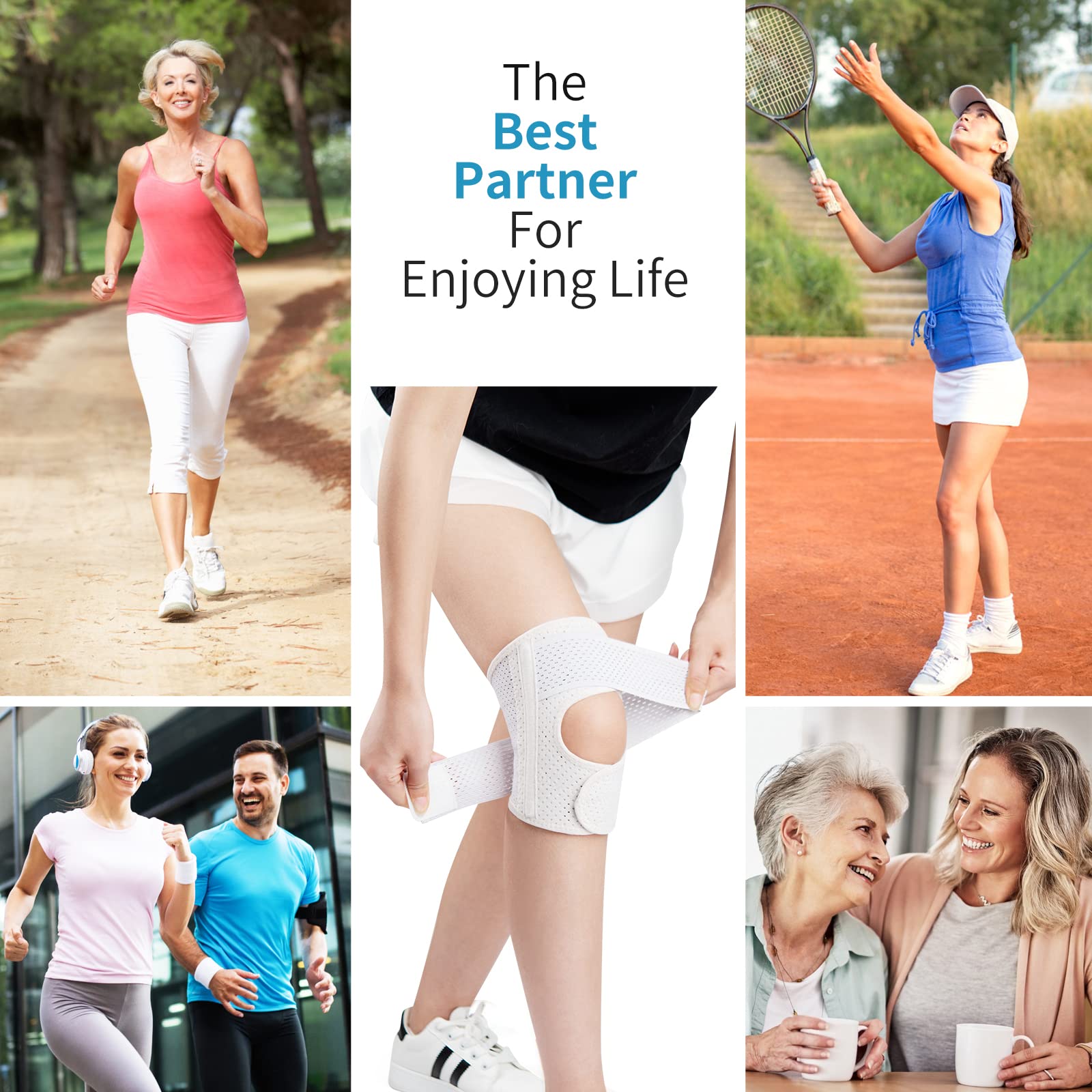 Joelheira de compressão reforçada,com suporte de mola,antiderrapante,respirável e ajustável,lavável à mão(1 unidade por embalagem,tamanho XXL-branca) - 7