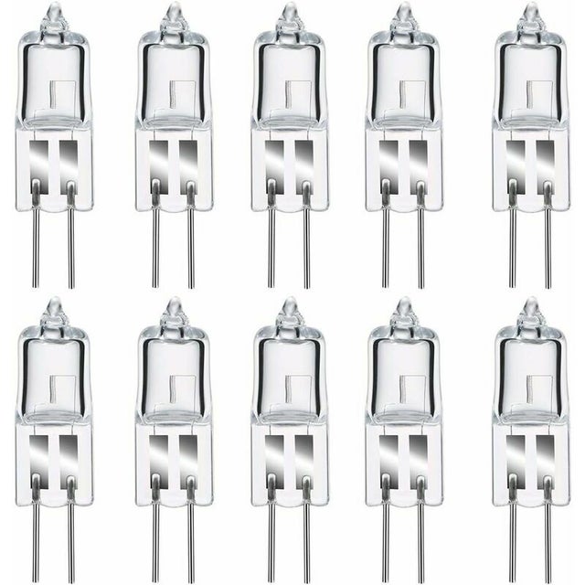10 sztuk Żarówki halogenowe G4 50W 12V, ciepła biel 2800K, ściemnialna przezroczysta kapsułka