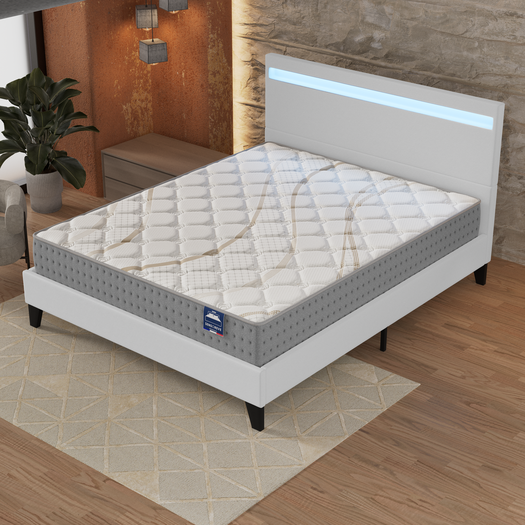 Ensemble Matelas + Lit Errakis 140x190cm - Ressorts Ensachés & Mousse Haute Densité - November Sleep