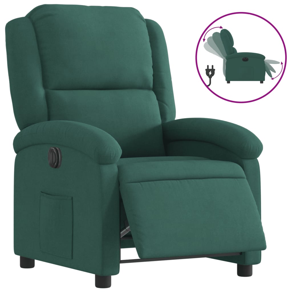 Fauteuil inclinable électrique en velours vert foncé - COMFORTXL ...